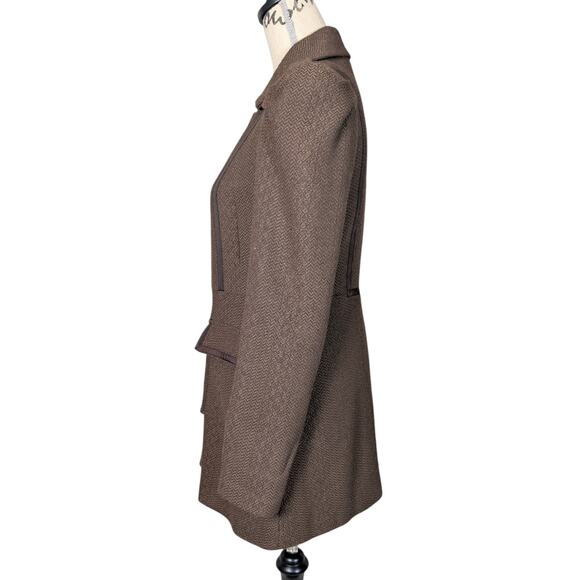 Jack Puff Shoulder Poetcore Coat Jacket Herringbone Tweed Brown Small - Picture 3 of 16